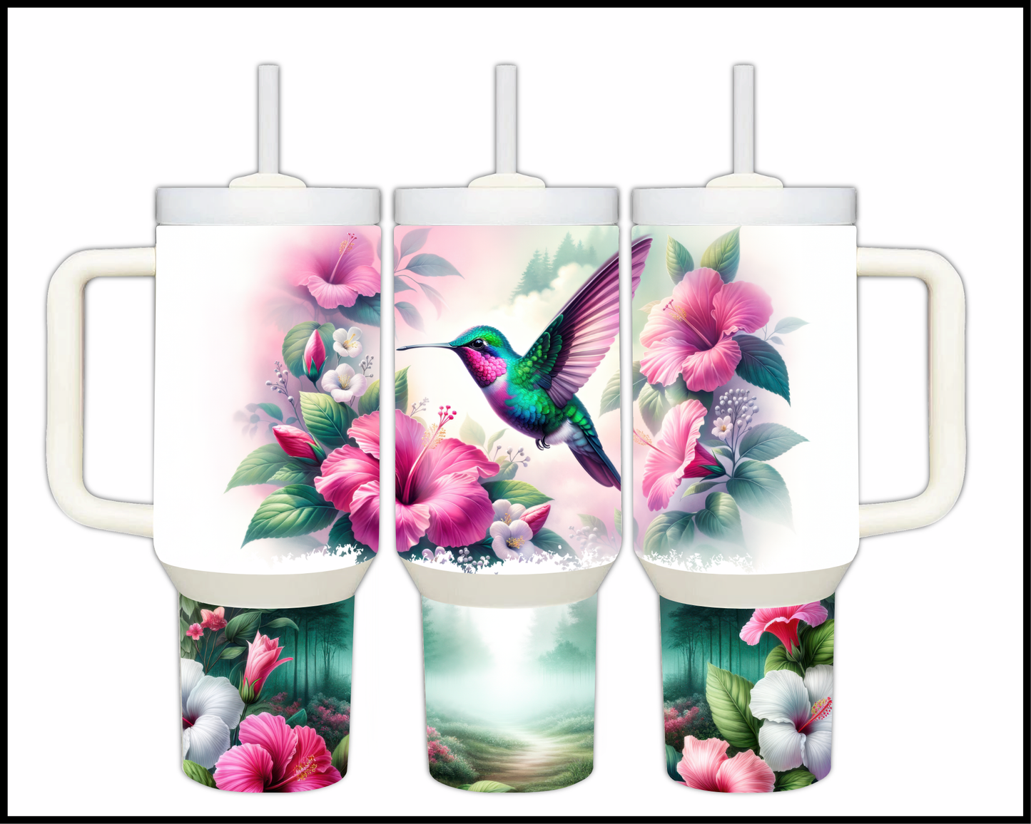 Whispering Wings & Wild Hibiscus Stainless Steel Big 40oz Tumbler (081)