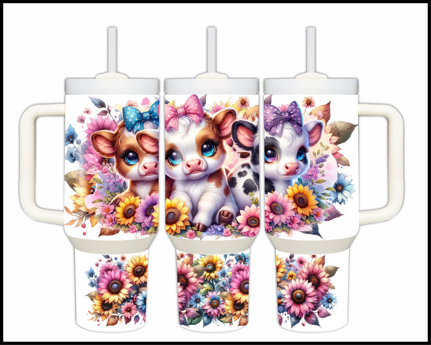 Sweet Sunflower Calves Stainless Steel Big 40oz Tumbler (089)