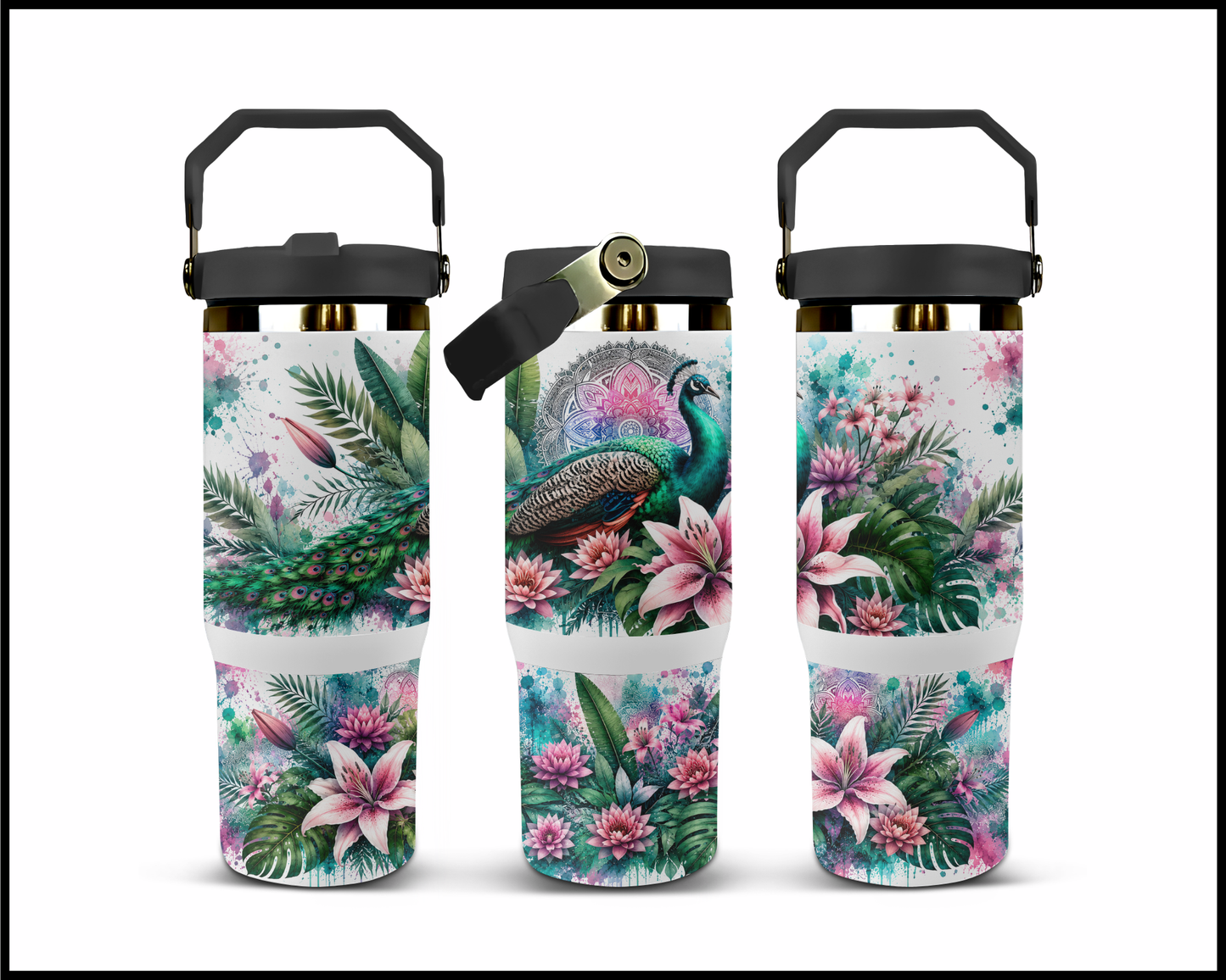 Botanical Bliss - Peacock Big Guzzler Stainless Steel Tumbler (1224)