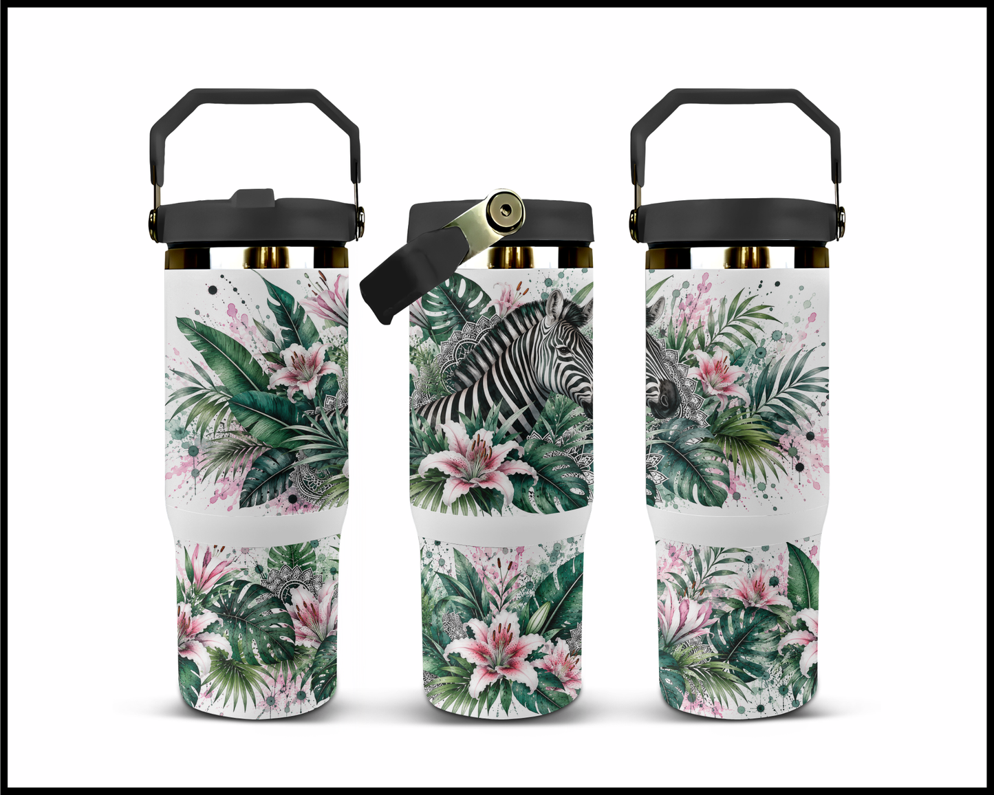 Botanical Bliss - Zebra Big Guzzler Stainless Steel Tumbler (1225)