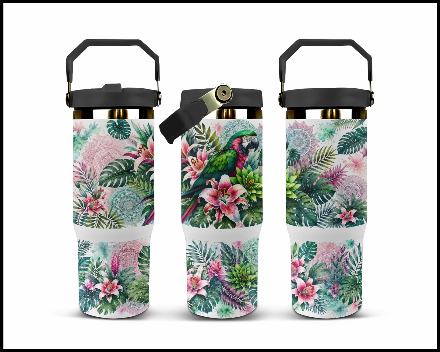 Botanical Bliss - Parrot Big Guzzler Stainless Steel Tumbler (1228)