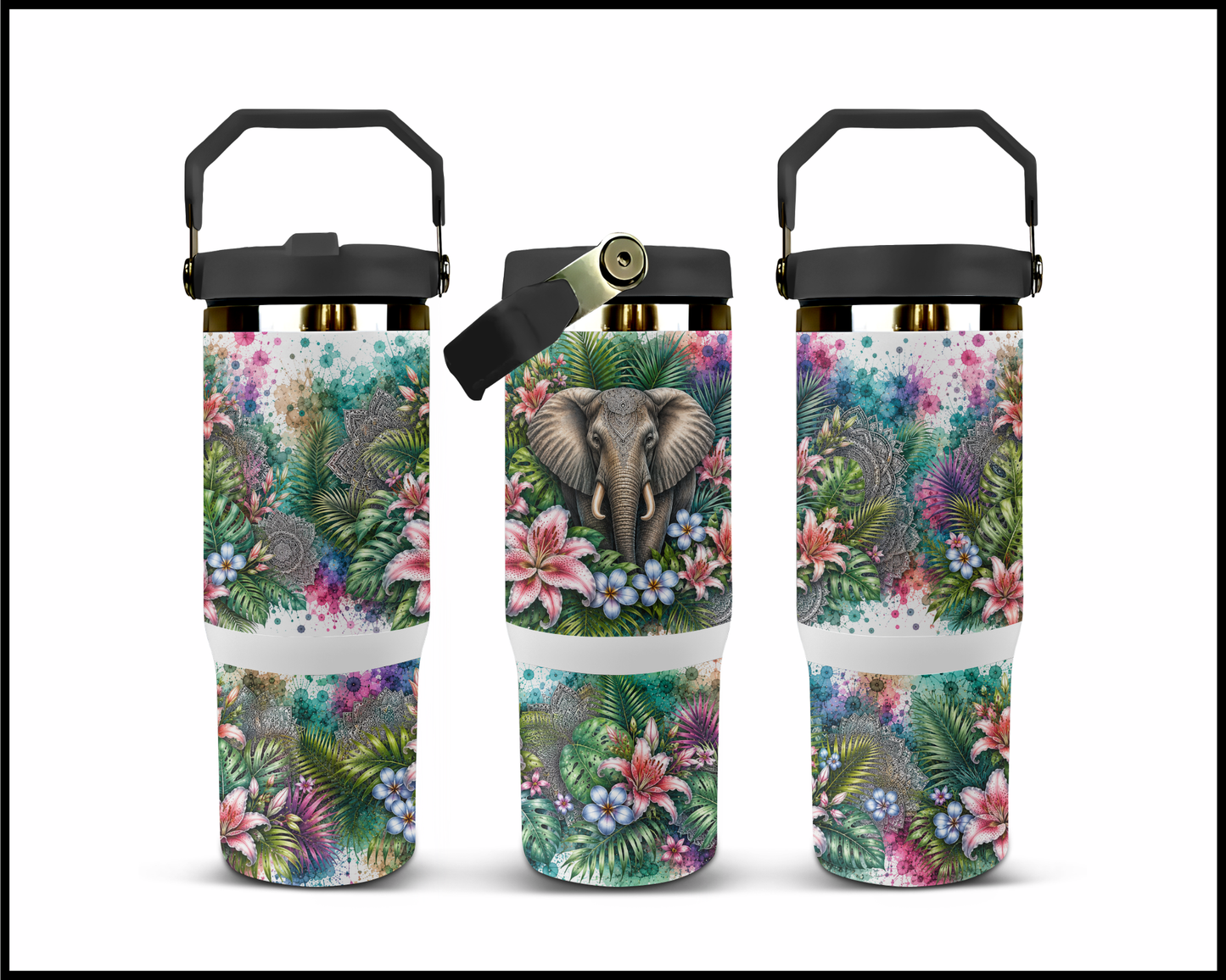 Botanical Bliss - Elephant Big Guzzler Stainless Steel Tumbler (1231)