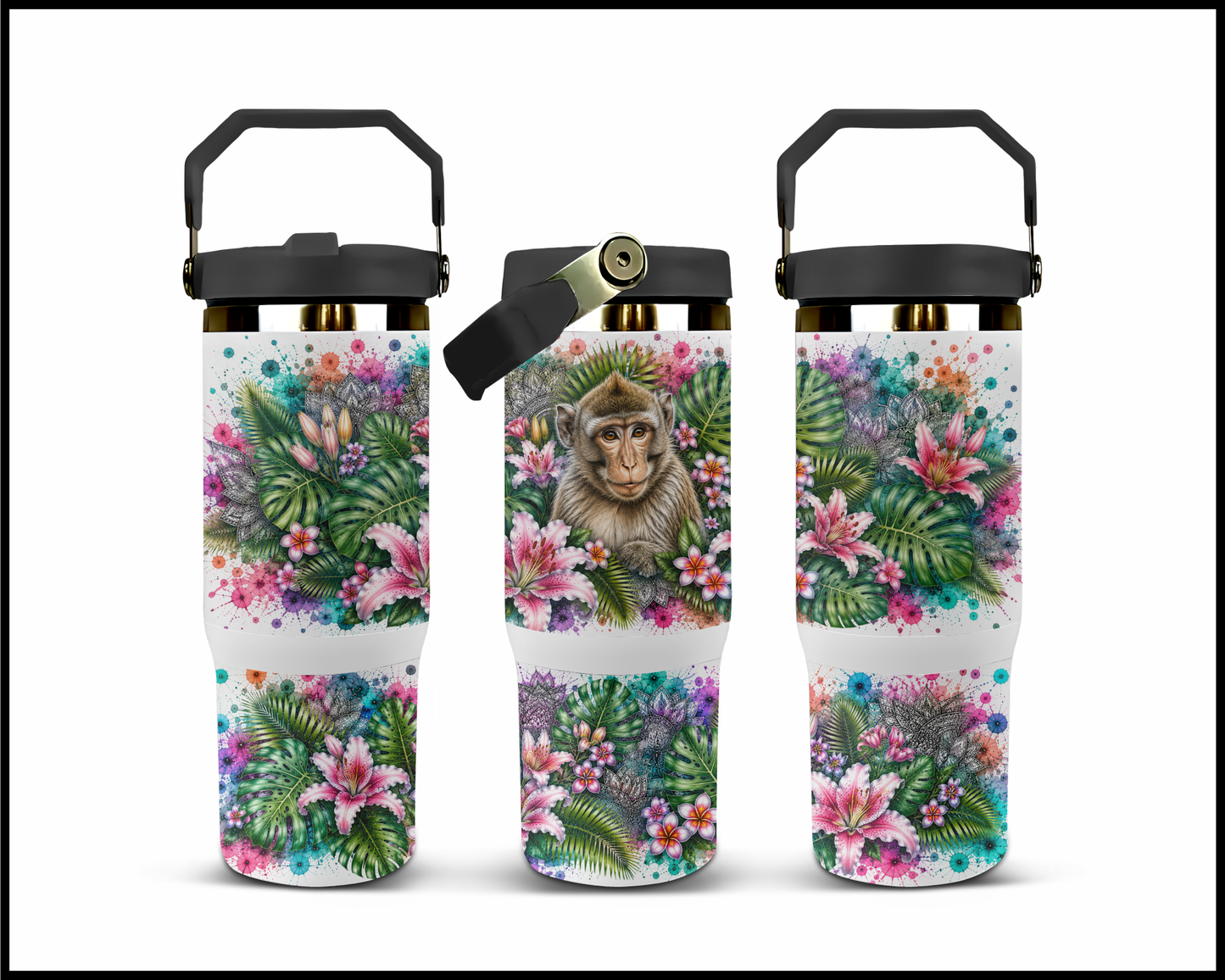 Botanical Bliss - Macaque Big Guzzler Stainless Steel Tumbler (1240)