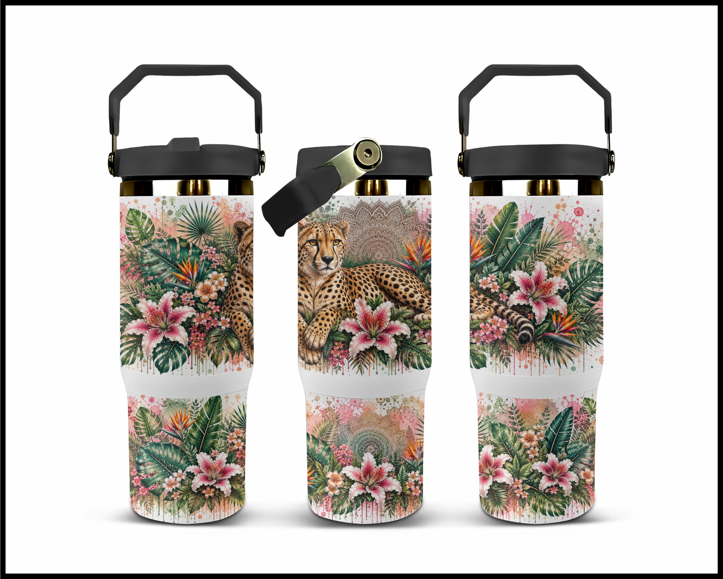 Botanical Bliss - Cheetah Big Guzzler Stainless Steel Tumbler (1242)