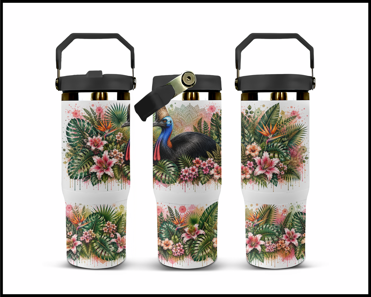Botanical Bliss - Cassowary Guzzler Stainless Steel Tumbler (1251)