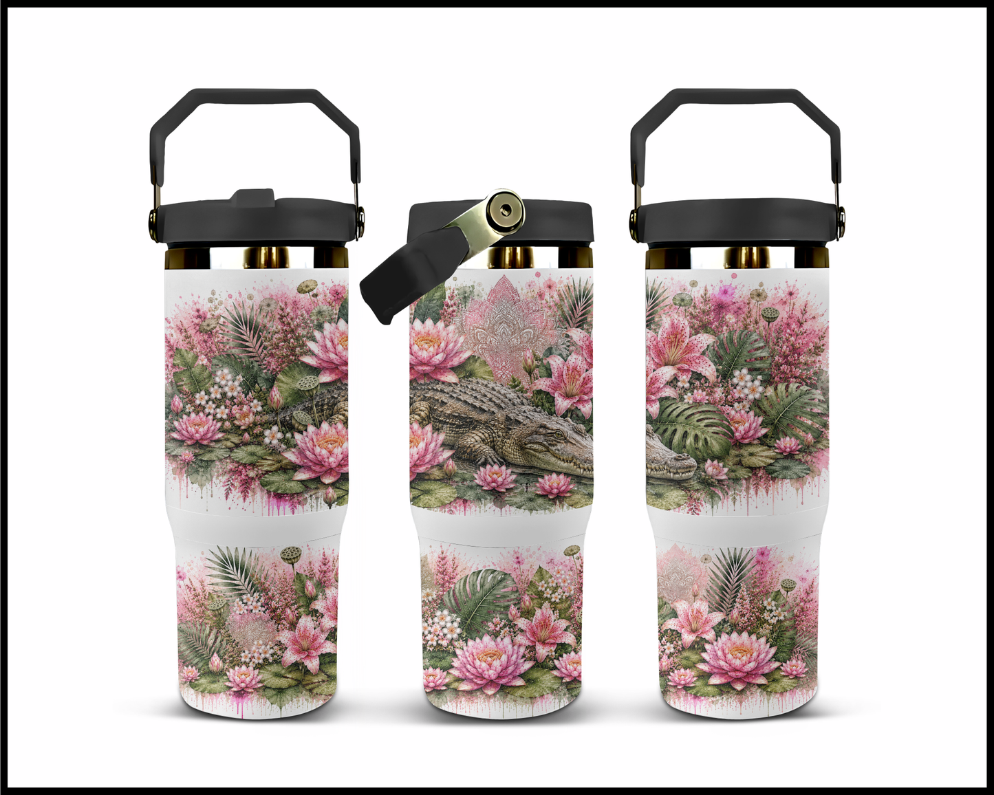 Botanical Bliss - Crocodile Guzzler Stainless Steel Tumbler (1252)