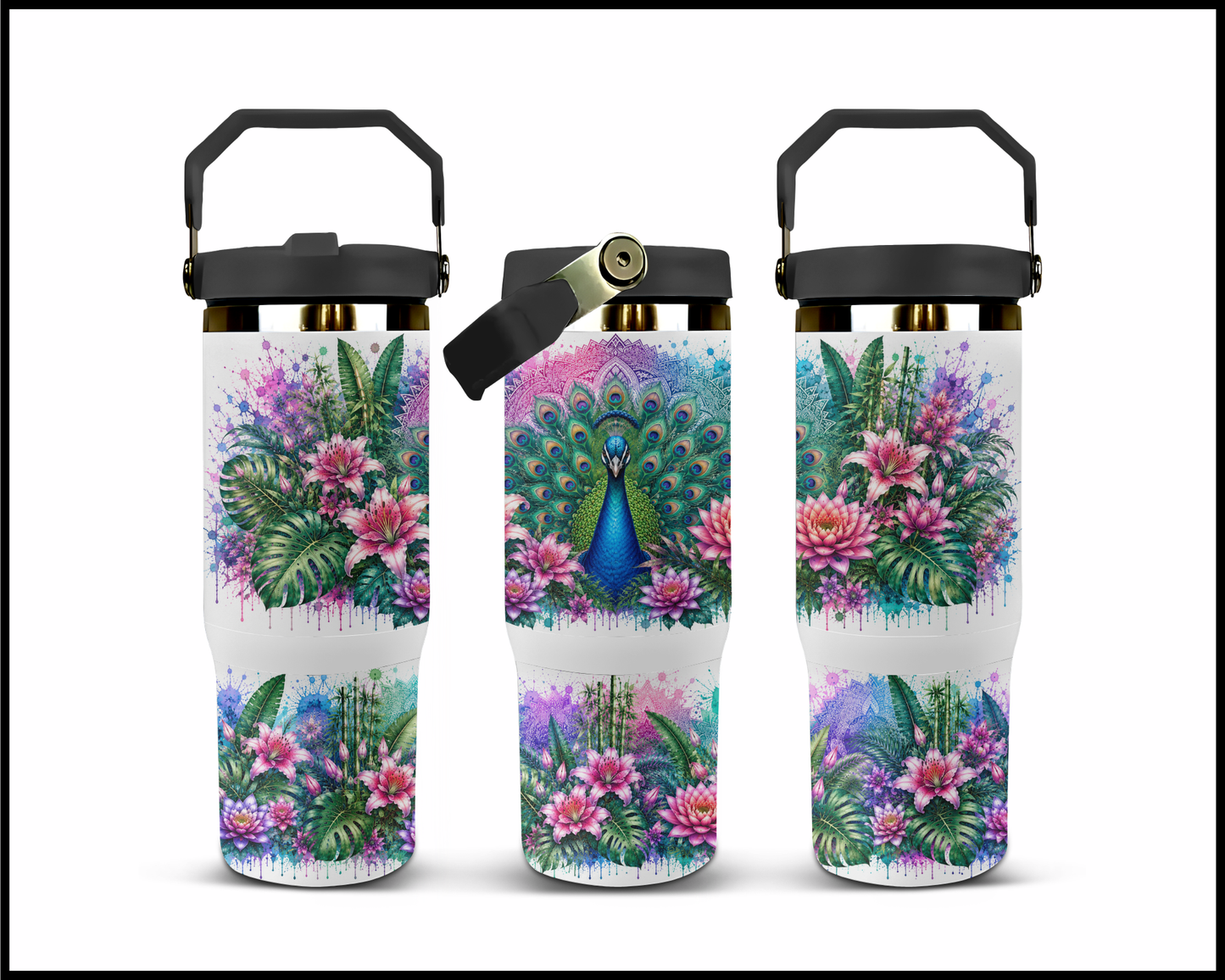 Botanical Bliss - Peacock Big Guzzler Stainless Steel Tumbler (1254)