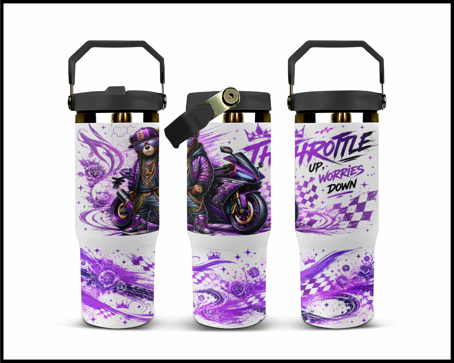 Throttle Up Worries Down Big Guzzler Stainless Steel Tumbler (1387)