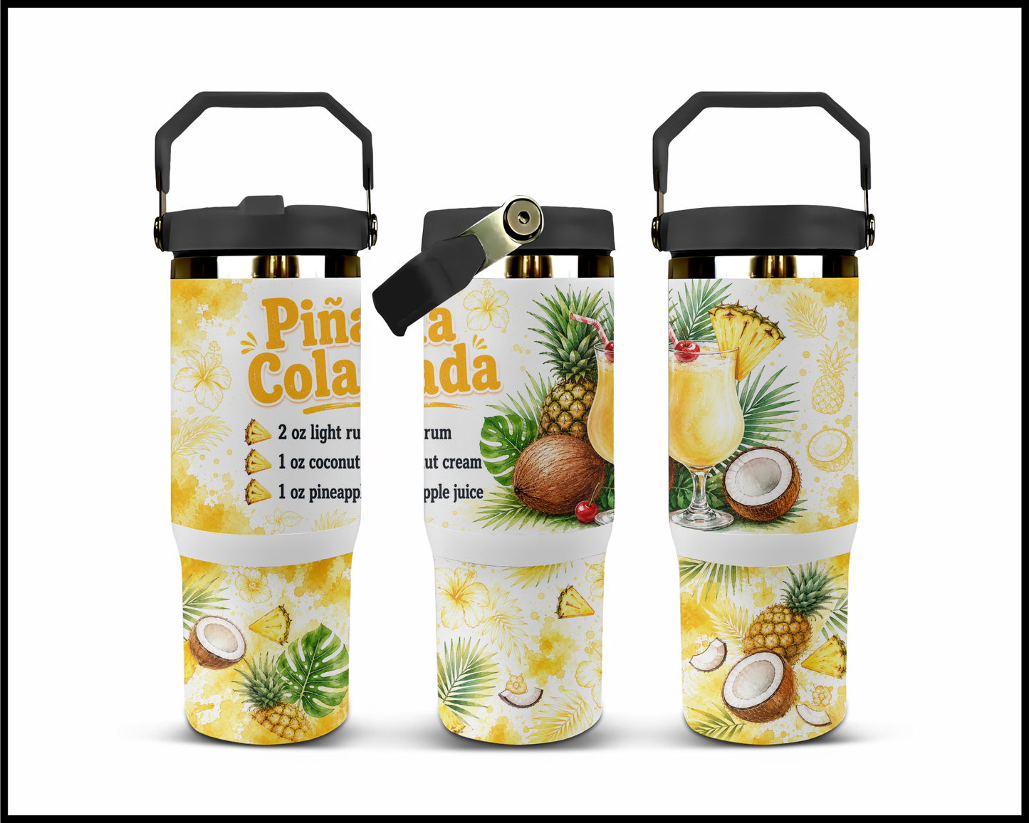 Happy Hour Recipes - Pina Colada Big Guzzler Stainless Steel Tumbler (1398)