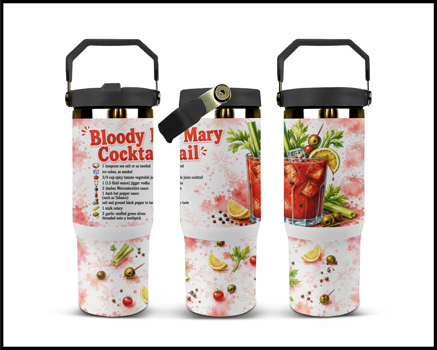 Happy Hour Recipes - Bloody Mary Cocktail Big Guzzler Stainless Steel Tumbler (1430)