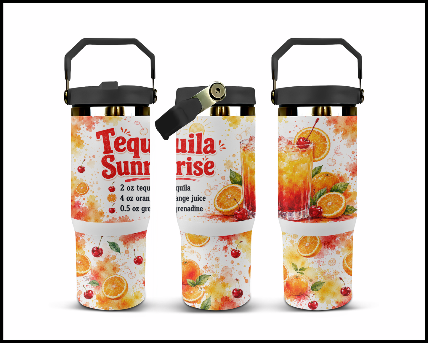 Happy Hour Recipes - Tequilla Sunrise Big Guzzler Stainless Steel Tumbler (1434)