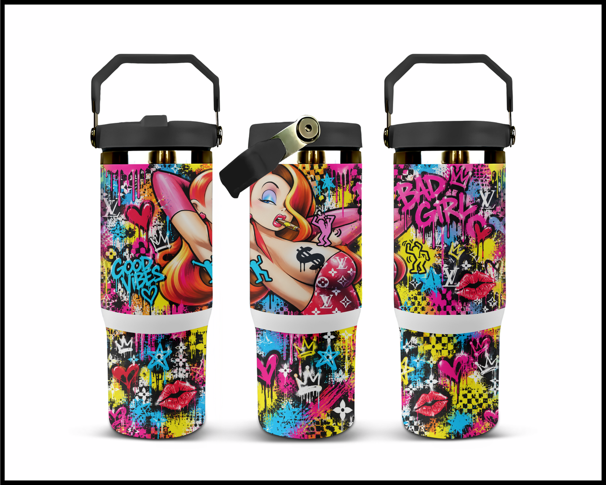 The Neon Femme Fatale Art Stainless Steel Big Guzzler Tumbler (1996)