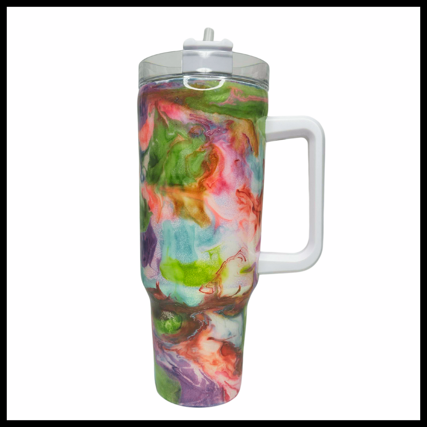 Rainbow Swirl Highlights Resin Stainless Steel Guzzler Tumbler