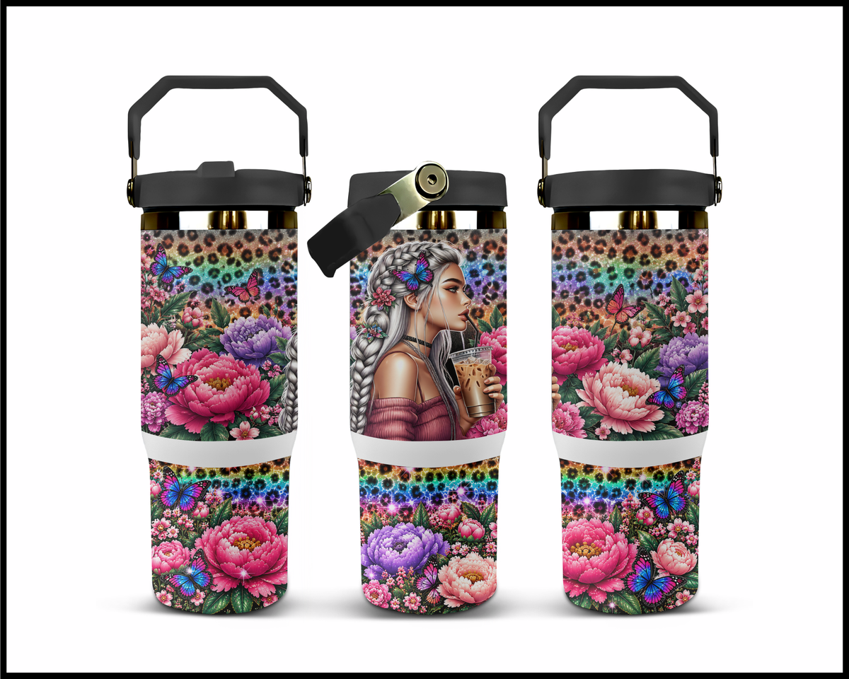 Butterflies In Her Hair A Little Tiger In Her Heart Stainless Steel Big Guzzler Tumbler (2055)