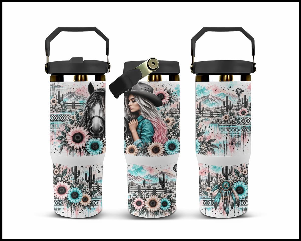 A Cowgirls Place Is On Her Horse Stainless Steel Big Guzzler Tumbler (2078)