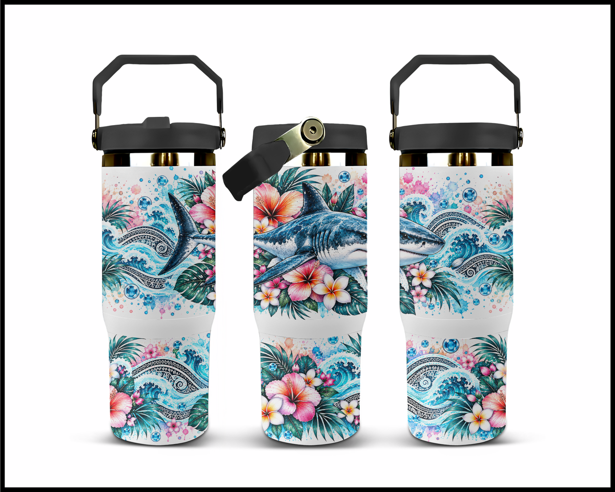 Floral Deep Blue Stainless Steel Big Guzzler Tumbler (2123)