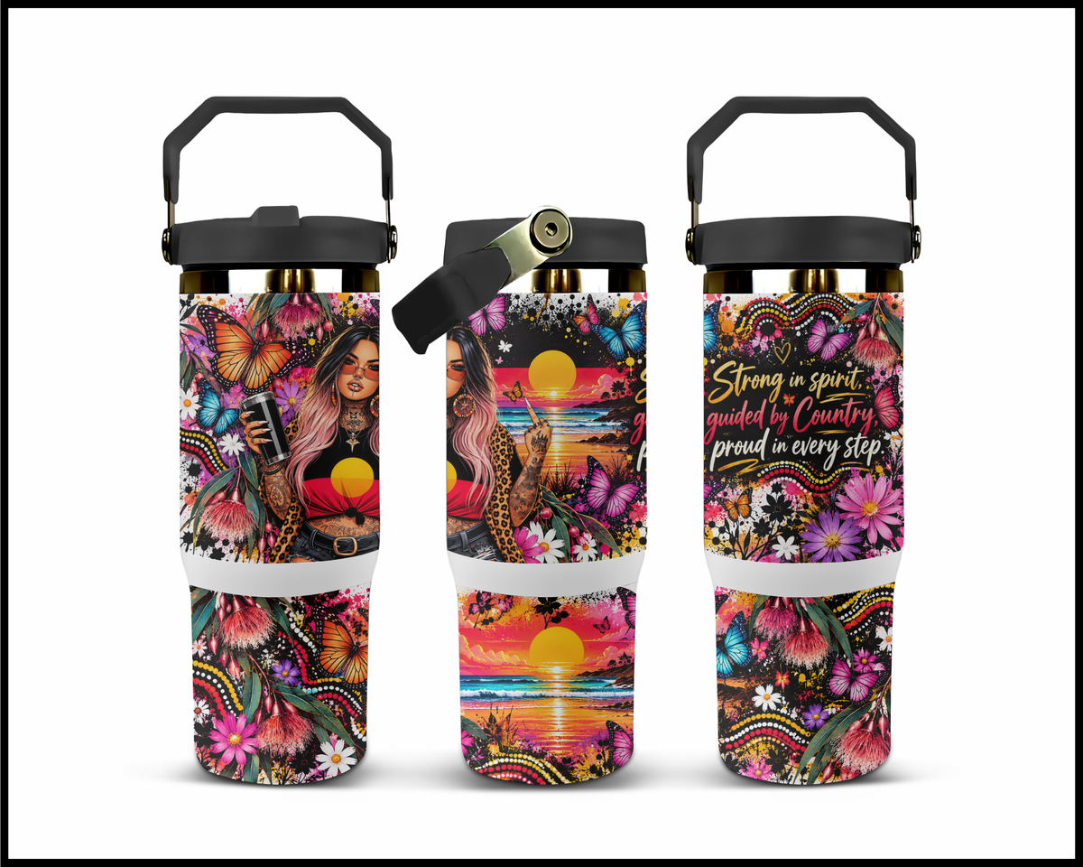 Strong In Spirit Guided By Country Stainless Steel Big Guzzler Tumbler (2266)