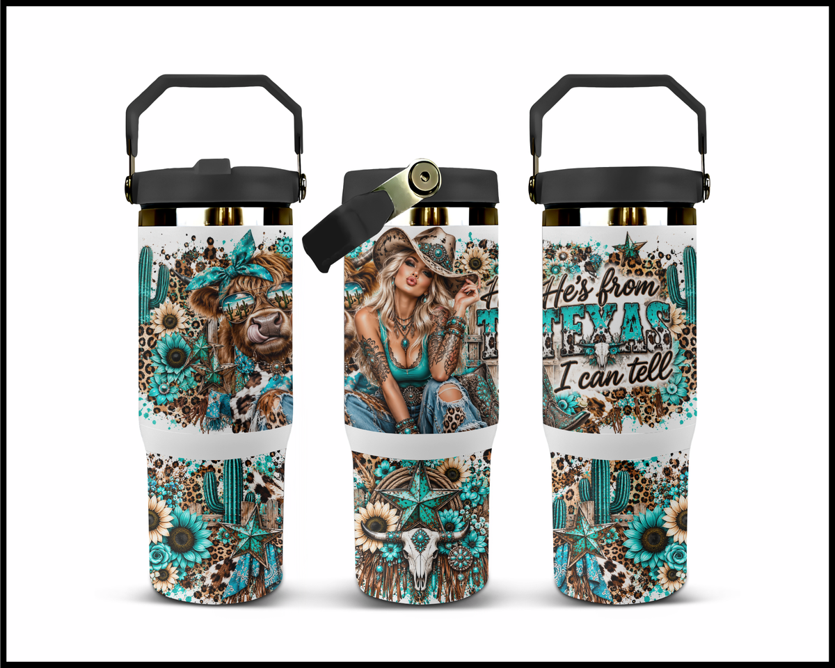 He's From Texas I Can Tell Stainless Steel Big Guzzler Tumbler (2328)