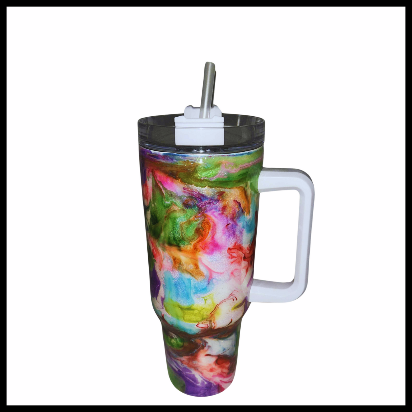 Rainbow Swirl Highlights Resin Stainless Steel Guzzler Tumbler