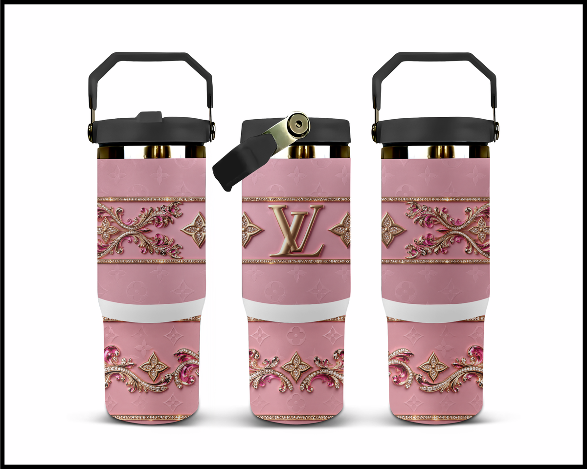 The Velvet Pink & Diamond Cascade Stainless Steel Big Guzzler Tumbler (3487)