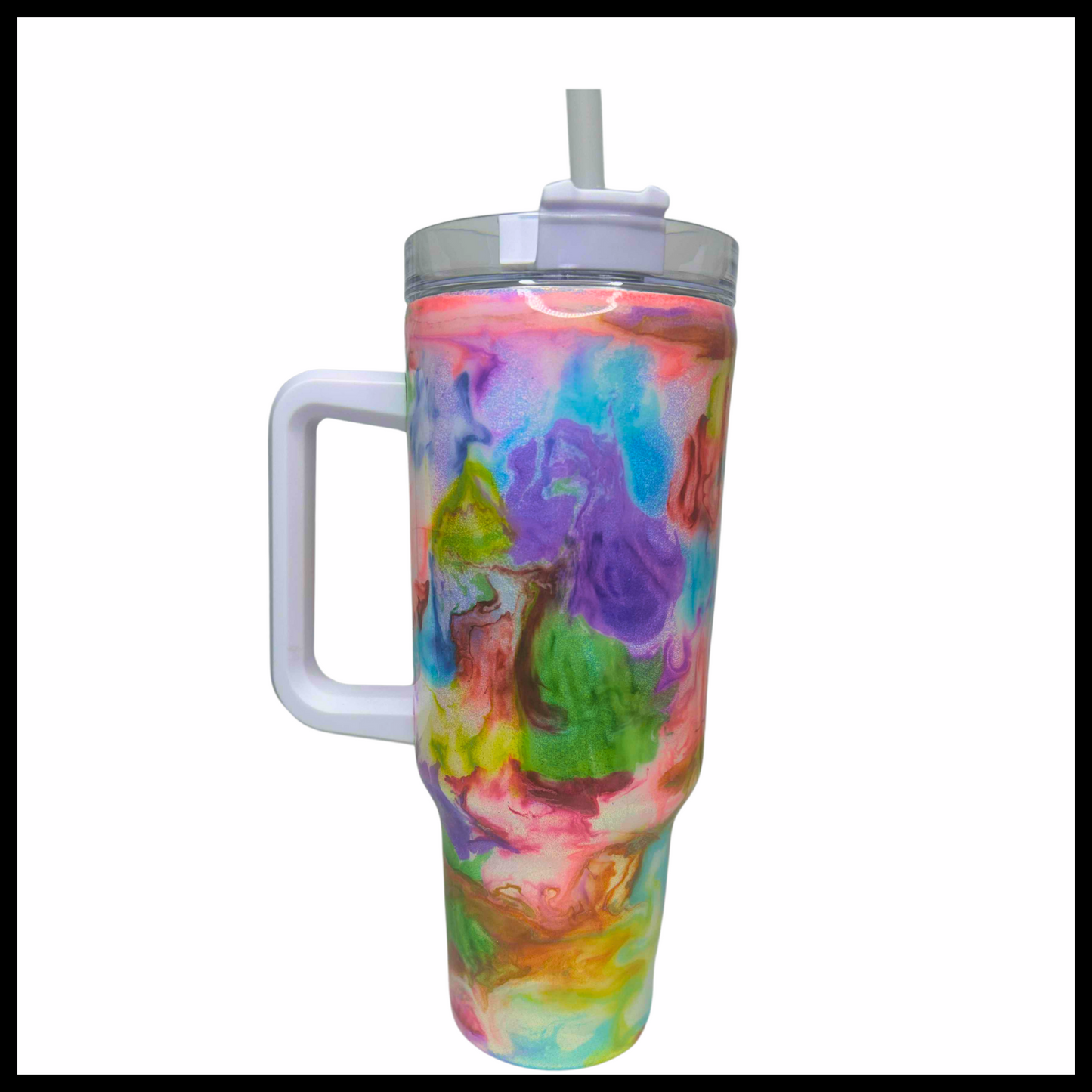 Rainbow Swirl Highlights Resin Stainless Steel Guzzler Tumbler