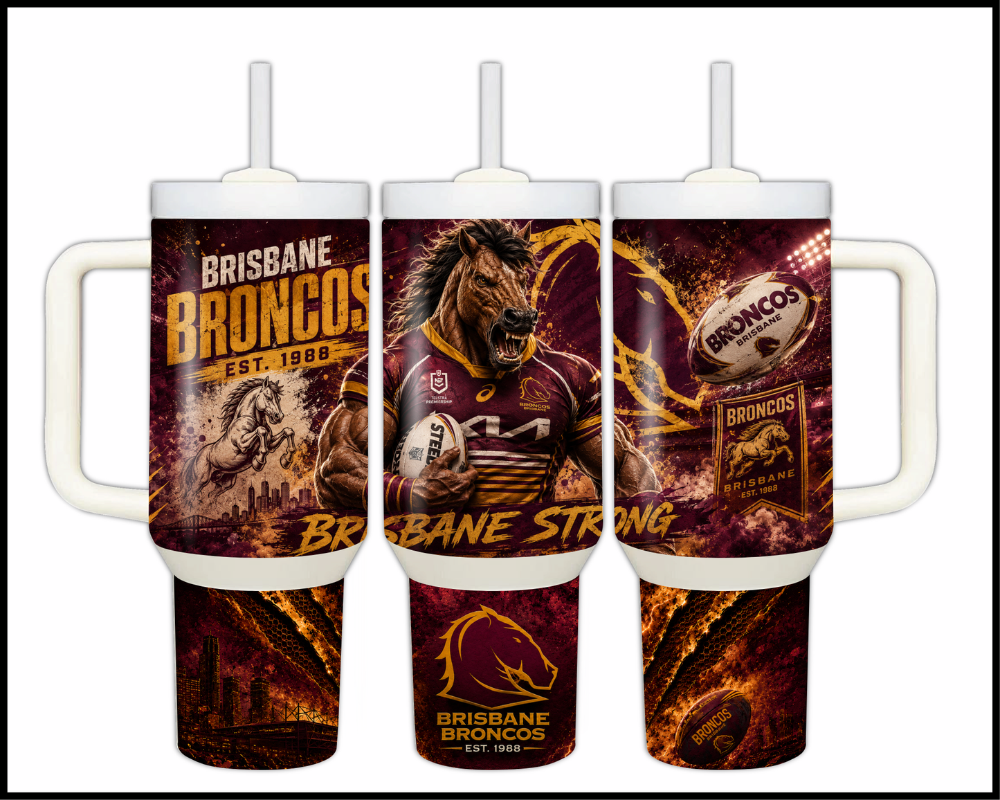 Big Guzzler 40oz Brisbane Broncos Stainless Steel Tumbler (907)