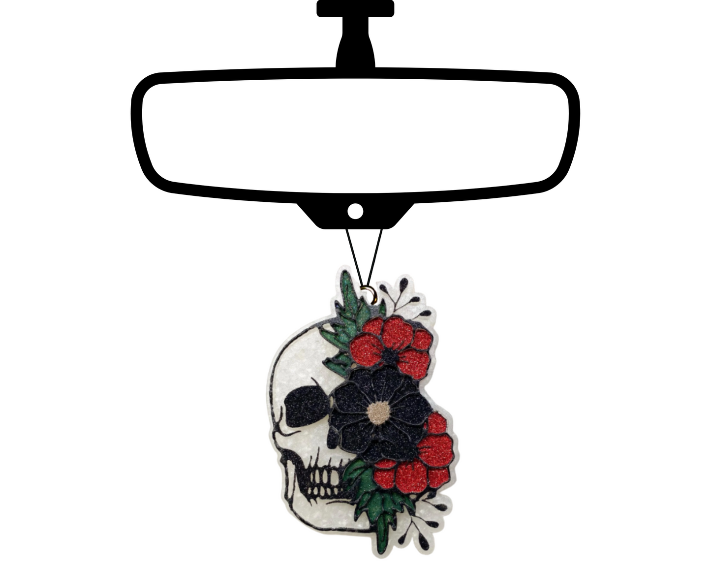 Skull with Flowers Blinged Car Freshie