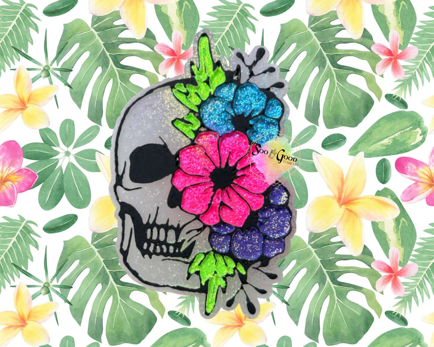 Skull with Flowers Blinged Car Freshie