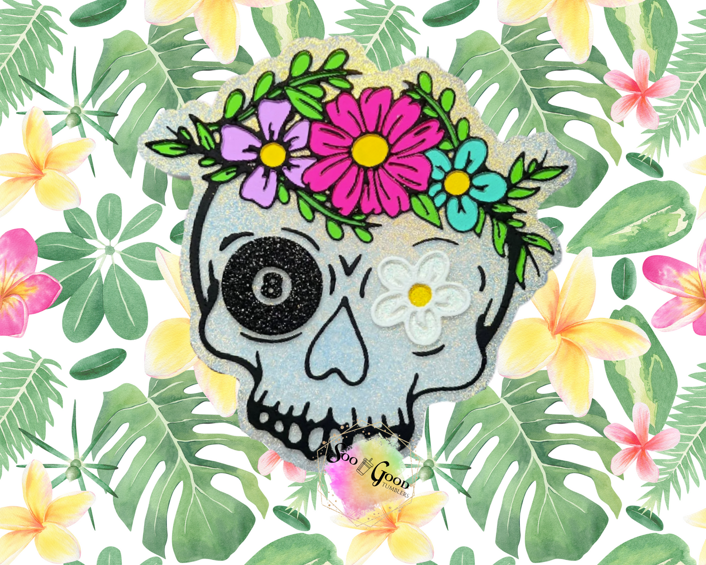 8 Ball Floral Skull Blinged Car Freshie