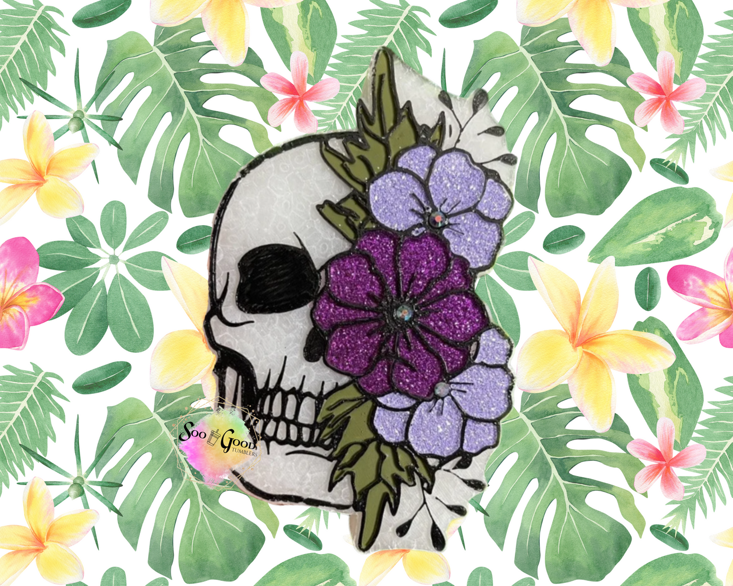 Skull with Flowers Blinged Car Freshie