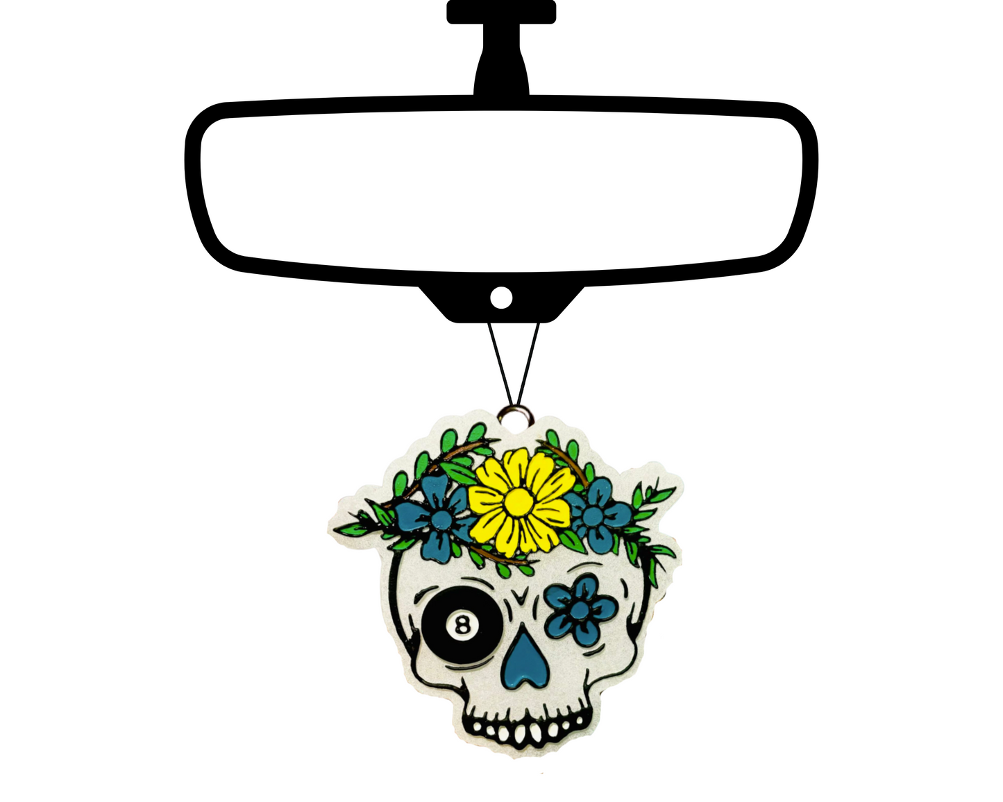 8 Ball Floral Skull Blinged Car Freshie