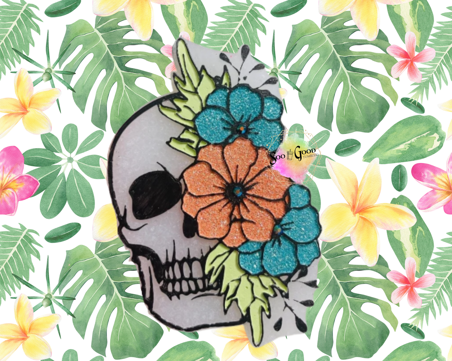 Skull with Flowers Blinged Car Freshie