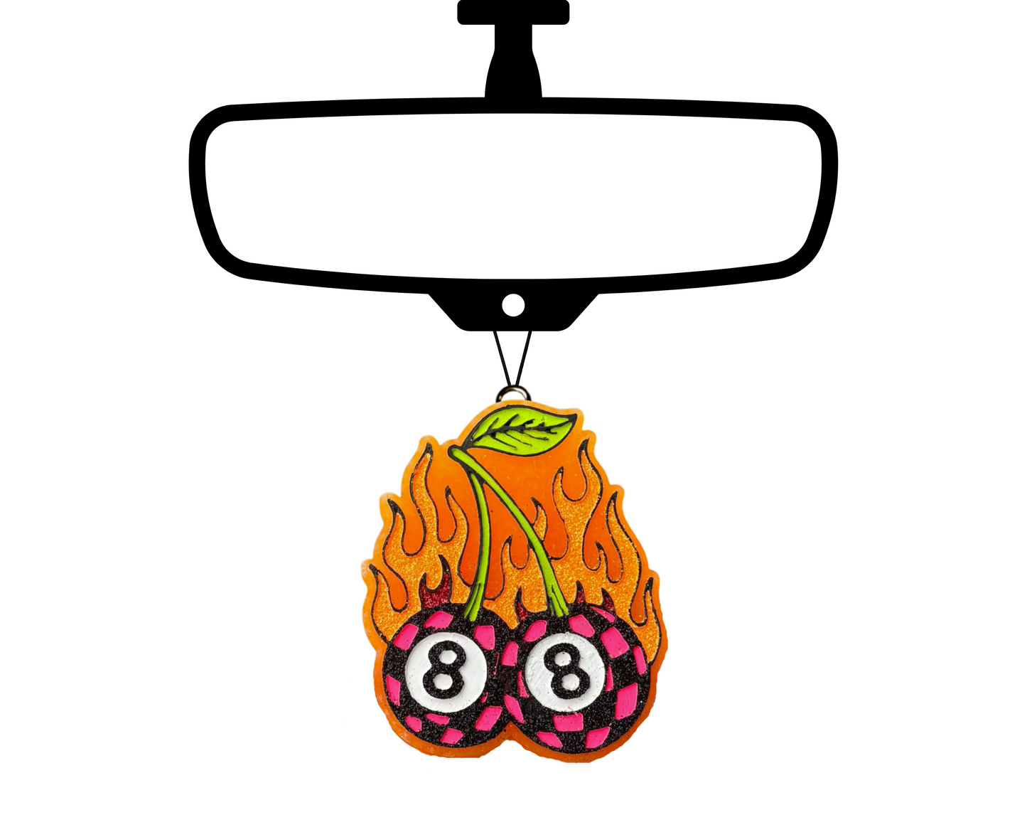 Flaming 8 Ball Cherries Blinged Car Freshie