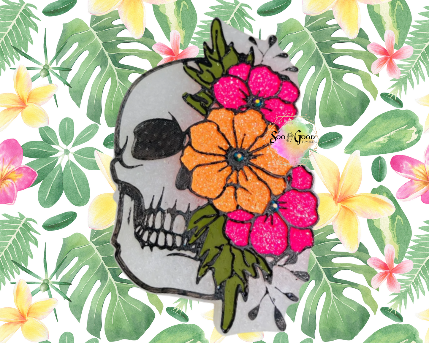 Skull with Flowers Blinged Car Freshie