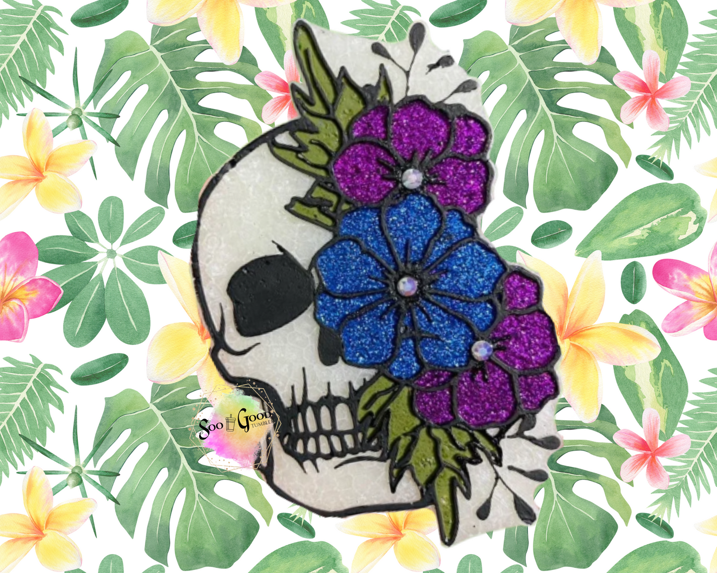 Skull with Flowers Blinged Car Freshie