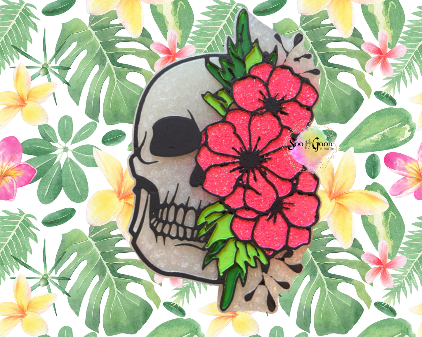 Skull with Flowers Blinged Car Freshie