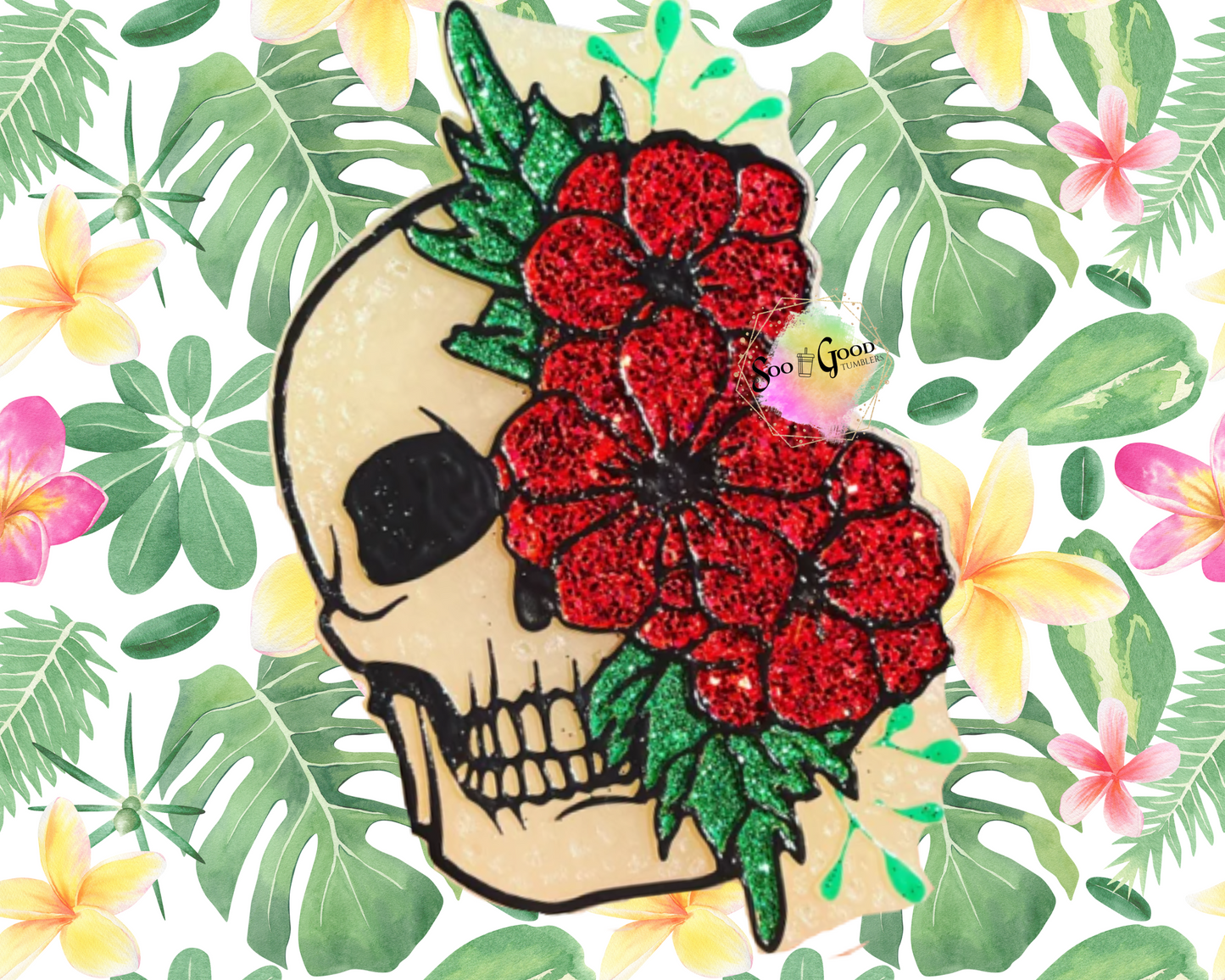Skull with Flowers Blinged Car Freshie