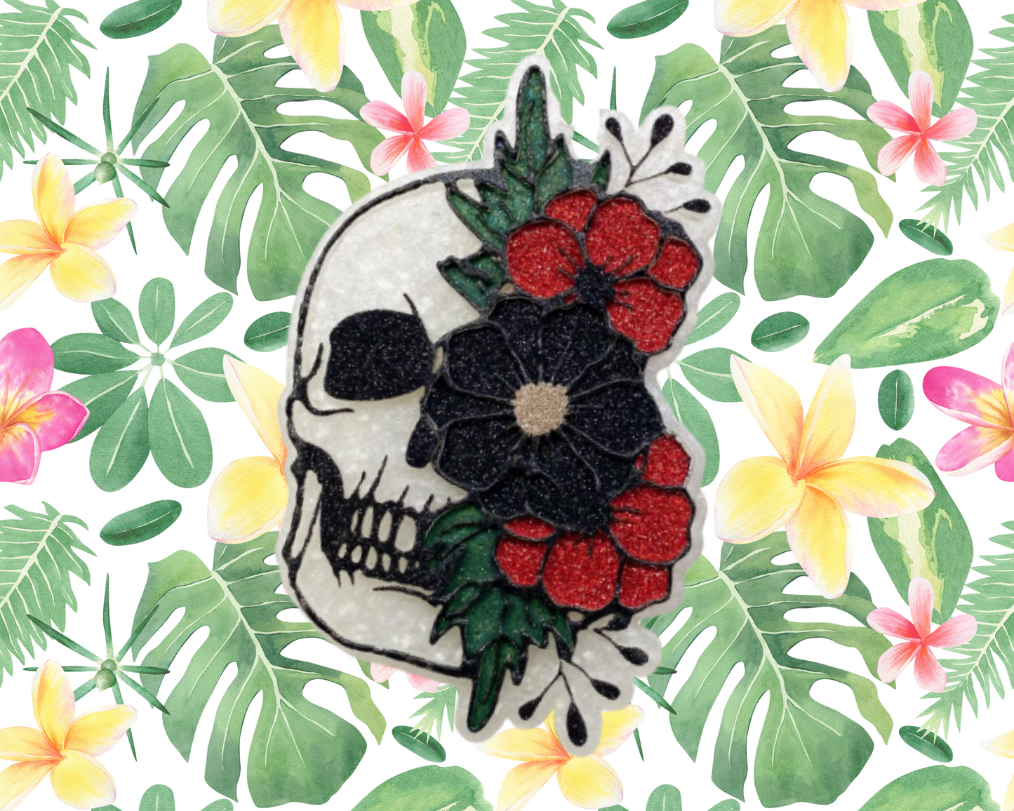 Skull with Flowers Blinged Car Freshie