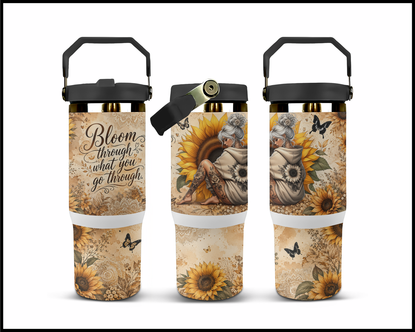 Bloom Through What You Go Through Big Guzzler Stainless Steel Tumbler (1014)