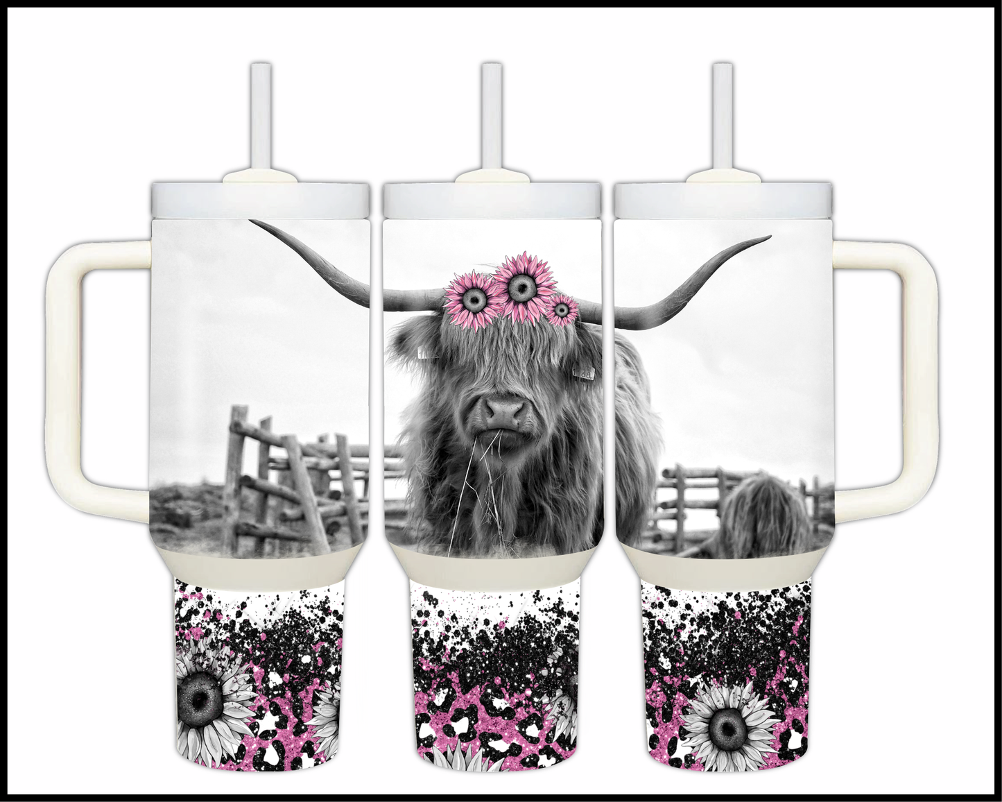 Whimsical Wildflower Longhorn Stainless Steel Big 40oz Tumbler (119)