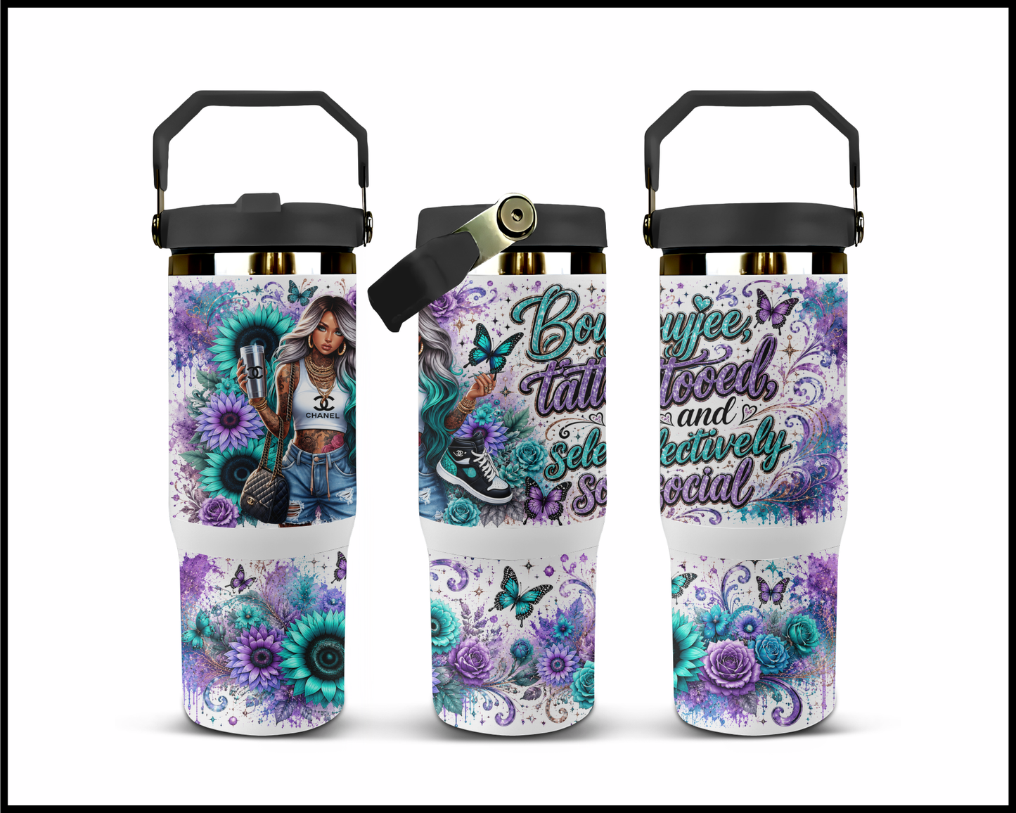 Boujee Tattooed & Selectively Social Big Guzzler Stainless Steel Tumbler (1197)