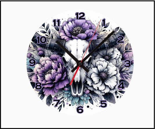 Purple Shade Bull Skull Sublimated Clock (Round 003)