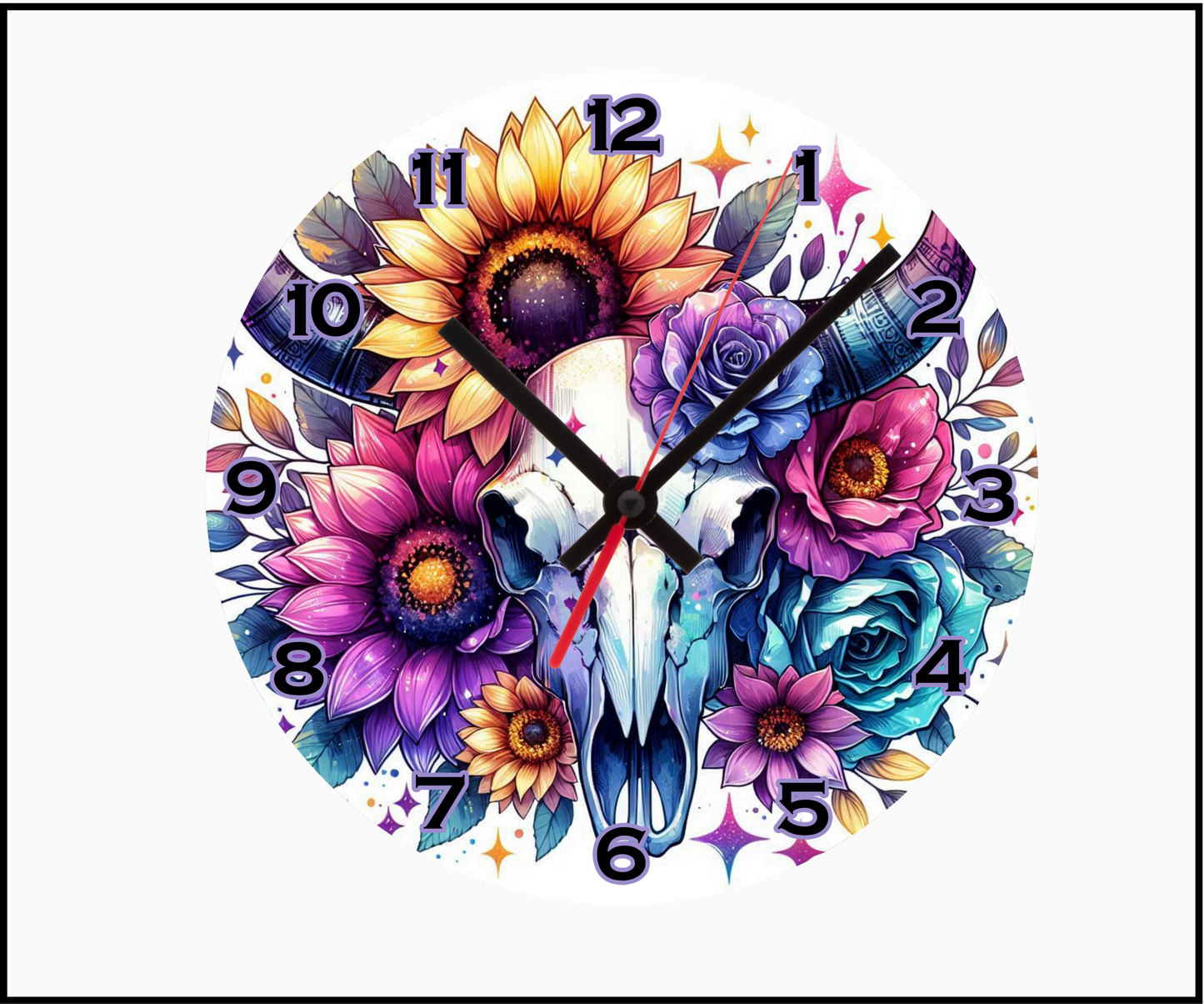 Rainbow Bull Skull Sublimated Clock (Round 004)