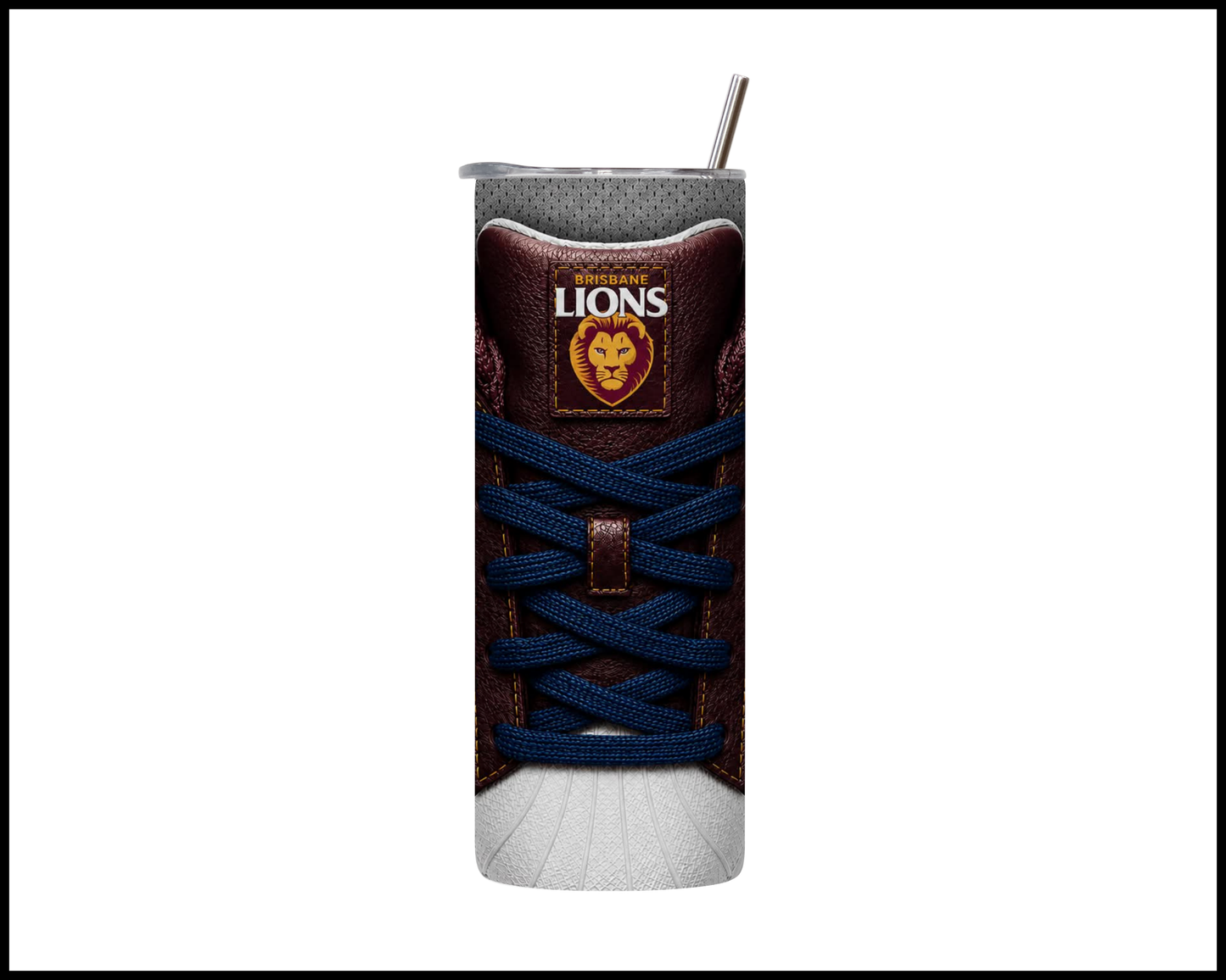 Stainless Steel Tumbler - Brisbane Lions Side-Stripe Shoe Inspired