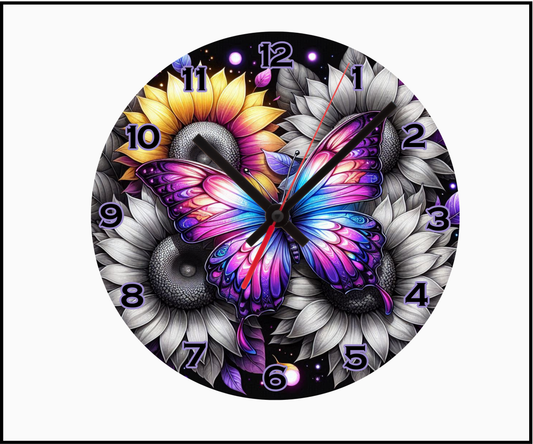 Bright Butterfly Sublimated Clock (Round 007)