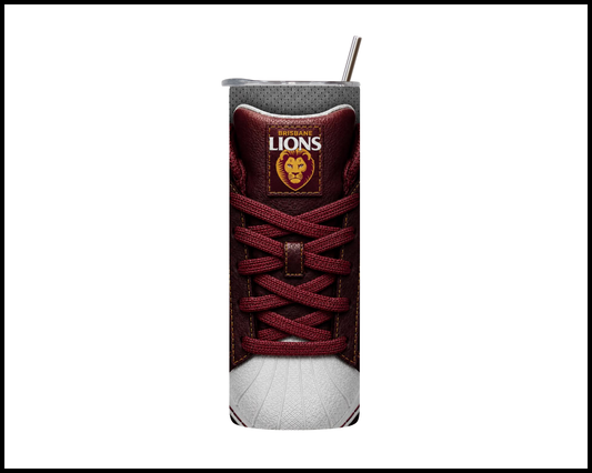 Stainless Steel Tumbler - Brisbane Lions Side-Stripe Shoe Inspired