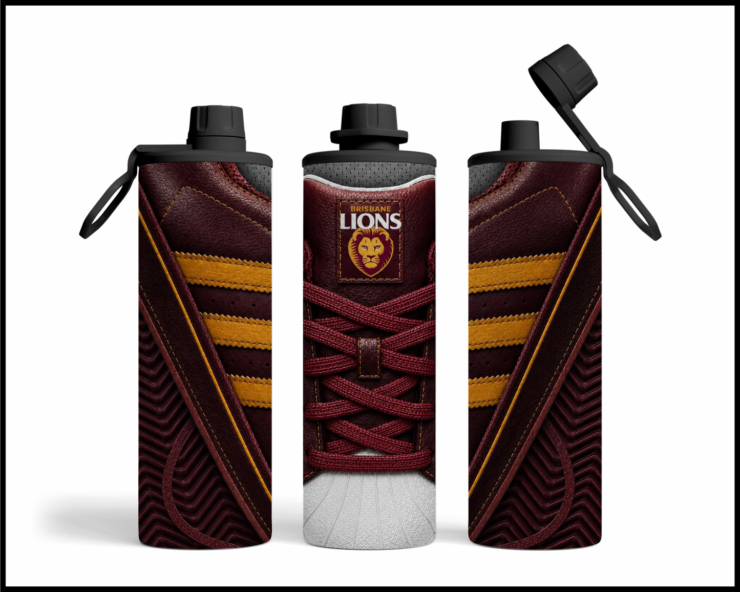 Stainless Steel Tumbler - Brisbane Lions Side-Stripe Shoe Inspired