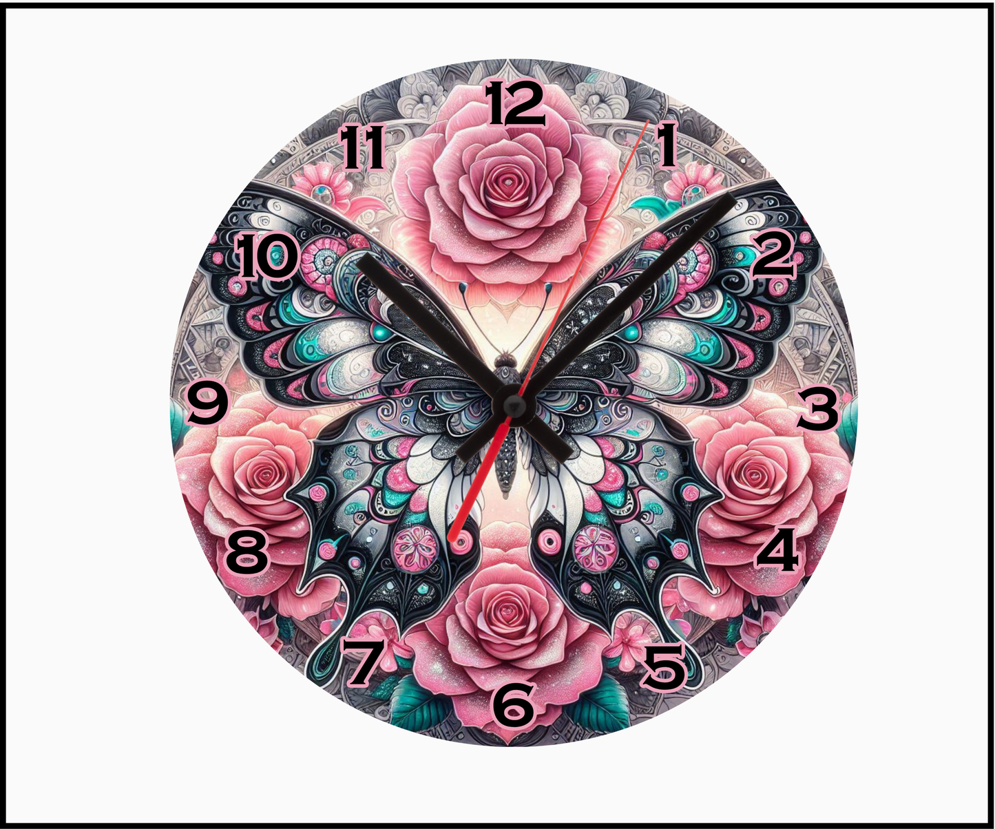 Pink Butterfly Sublimated Clock (Round 008)