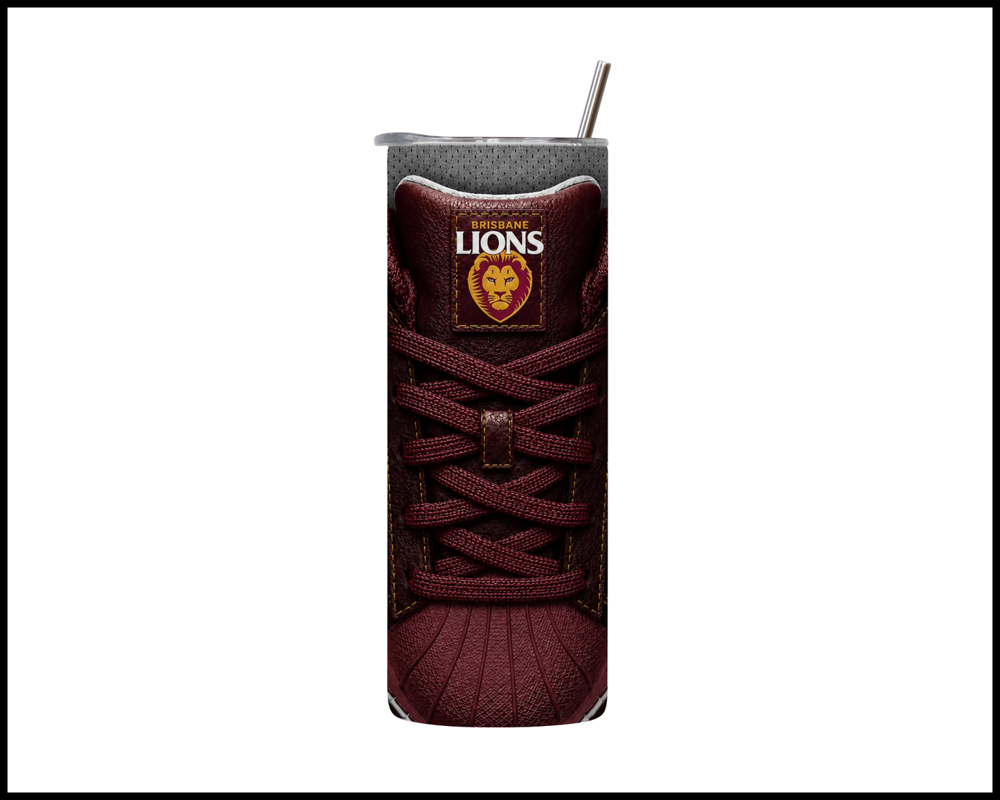 Stainless Steel Tumbler - Brisbane Lions Side-Stripe Shoe Inspired