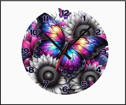 Bright Butterfly(2) Sublimated Clock (Round 010)